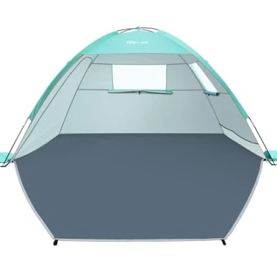 Abbildung von Glymnis Strandmuschel Strandzelt Strand Zelt mit 2 Reißverschlusstür UV Schutz UPF50+ Windschutz kleines Packmaß für 3 Personen