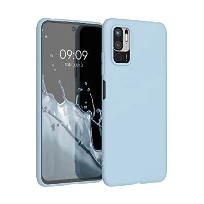 Abbildung von kwmobile Hülle kompatibel mit Xiaomi Redmi Note 10 5G weiches TPU Silikon Case Cover geeignet für kabelloses Laden Hellblau matt