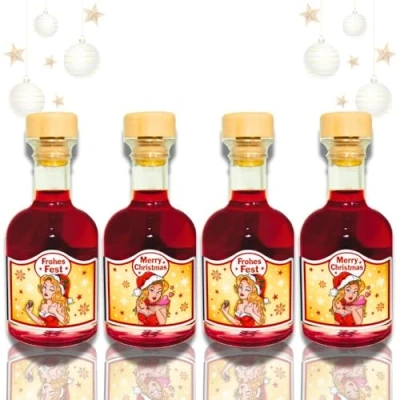 Abbildung von 4er Set Mini Apotheker Weihnachtsliköre Frohes Fest, Merry Christmas 15% vol. Amarena Kirsch Likör als Geschenk Kleinigkeit zu Weihnachten Humor Apotheke Spaßmedizin Humormedizin
