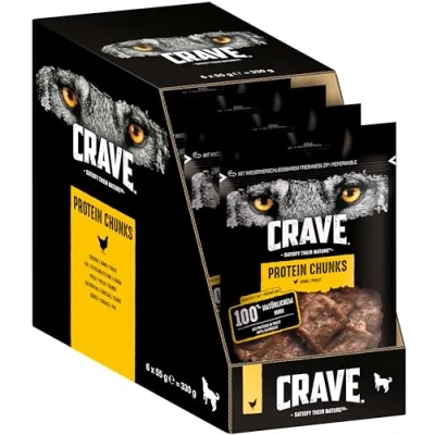 Abbildung von Crave Hundesnacks Protein Chunks mit 100% natürlichem Huhn, 6 Packungen (6 x 55 g)