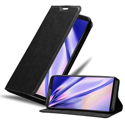 Abbildung von Cadorabo Hülle kompatibel mit Cubot J7 aus Premium Kunst Leder Flip Klappbare Stoßfeste Magnetische [Standfunktion] [Kartenfächern] Cover für Tasche in Schwarz