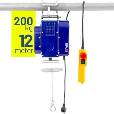 Abbildung von Pallit MOBILE Seilwinde elektrisch 230v Tragkraft 100/200 kg Elektrische 12 m Stahlseil inkl. Kabelfernbedieung mit 1,5 Kabellänge Seilzug