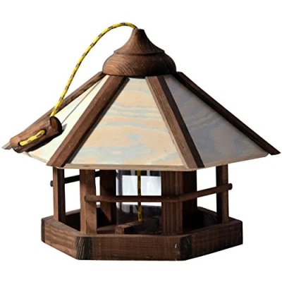 Abbildung von dobar® 21390 Vogelfutterhaus Camouflage Vogelfutterstation aus Holz Vogelhaus zum Hängen inkl. Futtersilo Kompakte Vogelvilla 35 x 29 cm Braun Beige Grau