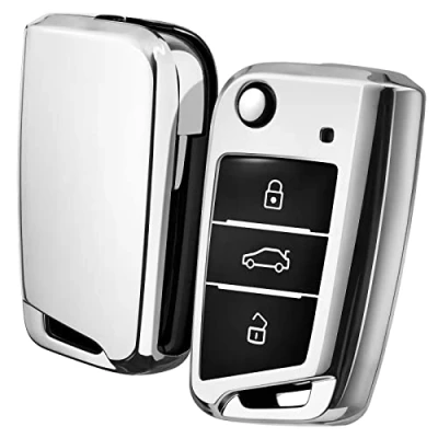 Abbildung von OATSBASF Autoschlüssel Hülle VW, VW Golf 7 Schlüsselhülle, Schlüsselbox Cover für Polo, Skoda, Tiguan, MK7 3 Tasten (Silber)