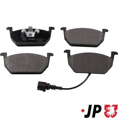 Abbildung von JP GROUP 1163614010 Bremsbelagsatz Vorderachse mit integriertem Verschleißwarnkontakt SKODA: Octavia 3 Combi, Schrägheck, SEAT: Leon III ST