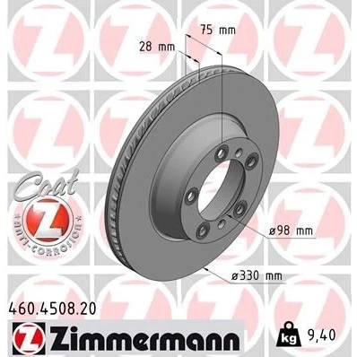 Abbildung von ZIMMERMANN COAT Z 460.4508.20 Bremsscheibe 330 28 7/5 5 130 innenbelüftet beschichtet PORSCHE: Panamera, Panamera Sport Turismo