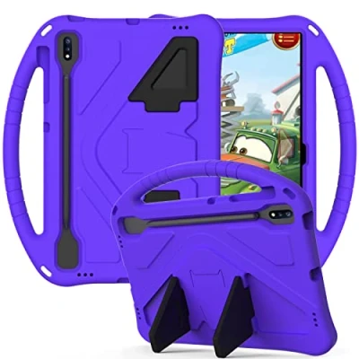 Abbildung von Kinder Hülle für Samsung Galaxy Tab S7+/S7 Plus/S7 FE SM T970/T975/T976/T978/T730/T733/T735/T736/T738, Eva Leichte Stoßfeste Griff mit Standfuß, Dauerhaft Kids Schutzhülle, Lila