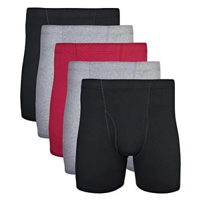 Abbildung von Gildan Herren Underwear Covered Waistband Boxer Briefs, Multipack Retroshorts, Schwarz/Granat/Graphit (5er Pack), X Large
