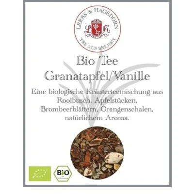 Abbildung von Lerbs &amp; Hagedorn, Bio Tee Granatapfel Vanille 250g (ca. 21 Liter) Rooibusch, Apfelstücken, Brombeerblättern, Orangenschalen