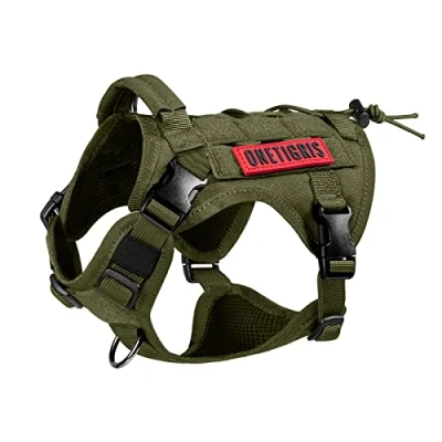 Abbildung von OneTigris Hundegeschirr, FIRE WATCHER Taktische Geschirr Sicherheitsgeschirr Hunde Hundeweste mit 1 Griffe und 2 D Ring 1000D Nylon (M, Grün)