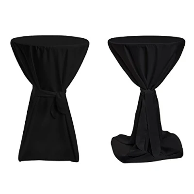 Abbildung von TexDeko® Stehtischhussen Premium mit Schleifenband Blickdicht für Bistrotische Bartische Tisch Überzug Schwarz Ø 60cm Oeko TEX Zertifikat