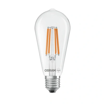 Abbildung von OSRAM LED Lampe in klassischer Globeform, mit dekorativem Filament im Frosted Design, Energieeffizienzklasse A, E27, 7.2 W, 1521 lm, 2700 K, warmweiß. Ohne Aufwärmen, sofort 100% Licht.