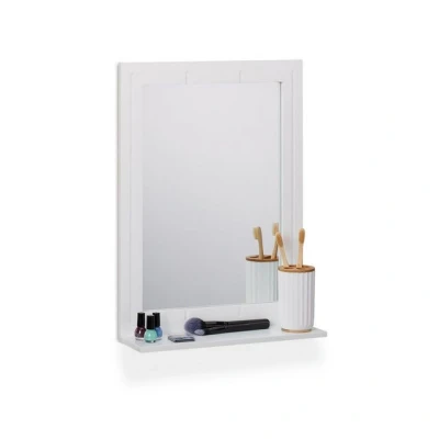 Abbildung von Relaxdays Bathroom Mirror Badspiegel, Wandspiegel mit Ablage, Rahmen, rechteckiger Badezimmerspiegel, H x B T: 55 40 12 cm, weiß, Faserplatte, 50% Glas
