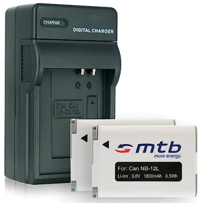 Abbildung von 2 Akkus + Ladegerät (Netz/KFZ) NB 12L für Canon PowerShot G1 X Mark II / N100 LEGRIA VIXIA Mini (3.6V 1800mAh mit INFOCHIP)