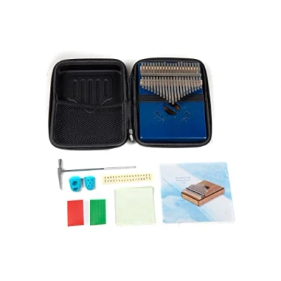 Abbildung von GEWA Kalimba Daumenklavier Mahagoni blau, Motiv Käfer, 21 Stahlzungen, stimmbar, inkl. Tasche, Stimmhammer, Anleitung