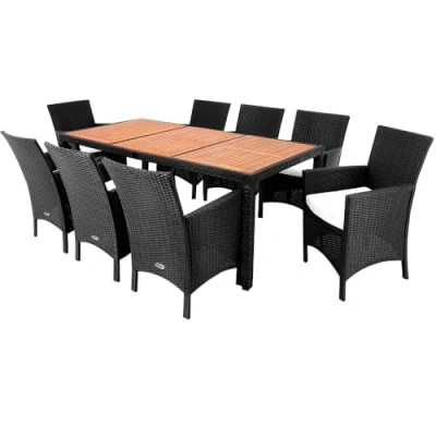Abbildung von Casaria® Gartenmöbel Set 8 Stühle inkl. 7cm Auflagen extra Breit mit Tisch 190x90cm Outdoor Terrassenmöbel Wetterfest Polyrattan Akazie Holz Essgruppe Garten Balkon Lounge