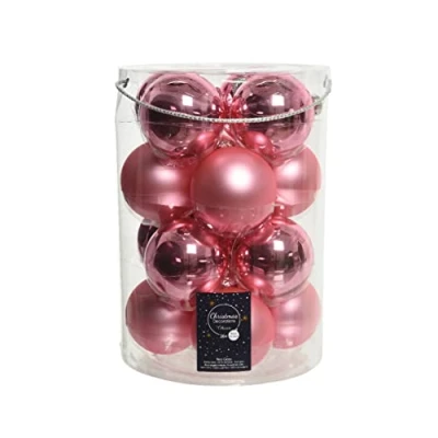 Abbildung von Kaemingk Weihnachtskugeln Glas 8cm x 16 Stück Christbaumkugeln Set Mix pink rosa Lippenstiftrosa