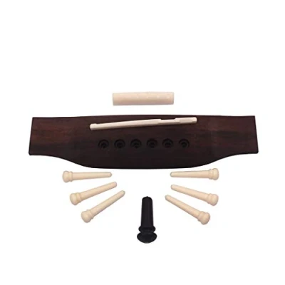 Abbildung von Alnicov Gitarrenbrücke mit Teilen Sattelmutter Stegstift Saitenhalter Palisander