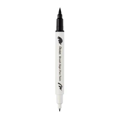 Abbildung von Pentel Brush Sign Pen Twin SESW30C Faserschreiber, 2 pinselähnliche Spitzen, schwarz (1 Stück)