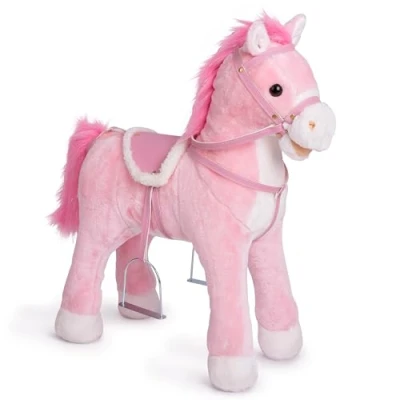 Abbildung von Pink Papaya Stehpferd Stehpferde zum Draufsitzen 60cm, besonders flauschig, liebevolle Details, Sound im Ohr