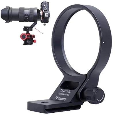 Abbildung von iShoot Stativhalterung Ring Objektivkragen kompatibel mit Tamron 35 150mm f/2 2.8 Di III VXD A058 E Mount, Objektivhalterung, unten ist Arca Swiss Fit Schnellwechselplatte Schwalbenschwanznut