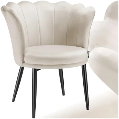 Abbildung von tectake® Kuschelsessel, Sessel modern, Muschelsessel, Wohnzimmer Stühle, Stuhl Esszimmer, Küchenstuhl, Cocktailsessel, Schlafzimmer, Living Room, Esszimmerstühle Samt, Creme/schwarz