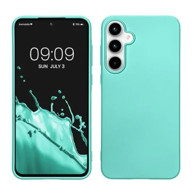 Abbildung von kwmobile Case kompatibel mit Samsung Galaxy A55 5G Hülle Schutzhülle aus Silikon metallisch schimmernd Handyhülle Metallic Türkis