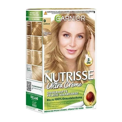 Abbildung von Garnier Nutrisse Dauerhafte Pflege Haarfarbe mit nährenden Fruchtölen, Coloration 8 Wochen Halt, Ultra Crème Tönung, 090 Light Blond