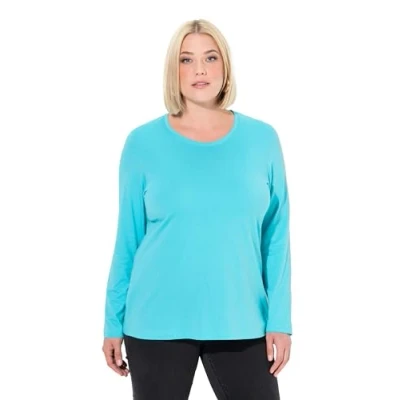 Abbildung von Ulla Popken Grandes Tailles COL ROND EN MÉLANGÉ Langarmshirt, Damen, Größe: 58/60, Deep aqua