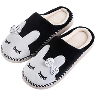 Abbildung von Katara Tier Pantoffeln Gr. 34 41 (Einhorn, Katze, Hase) Plüsch Hausschuhe Hausschuhe, weich, warm, süß, kuschelig, Kaninchen (Schwarz)