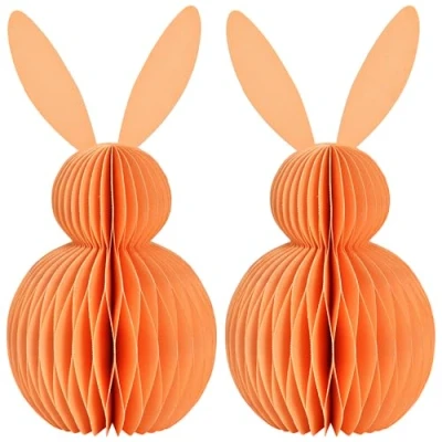 Abbildung von matches21 HOME &amp; HOBBY Osterdeko Osterhasen zum Hinstellen orange 2er Set Dekofiguren Ø 11 x 20 cm als Frühlingsdeko aus Papier