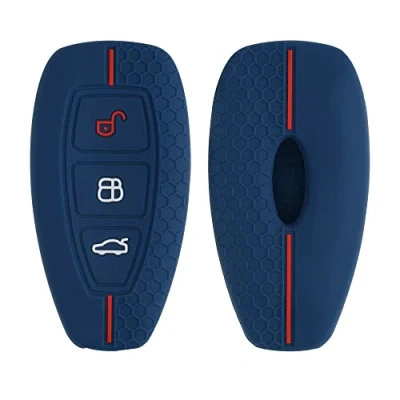 Abbildung von kwmobile Autoschlüssel Schutzhülle kompatibel mit Ford 3 Tasten Keyless Go Hülle Schlüsselhülle aus Silikon in Dunkelblau Rot