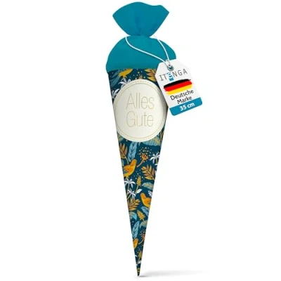 Abbildung von itenga Geschwisterschultüte 35 cm Tiere Pflanzen Muster Geschenkverpackung Schultüte Zuckertüte Filzverschluss Kinder Erwachsene (Vögel mit Text)