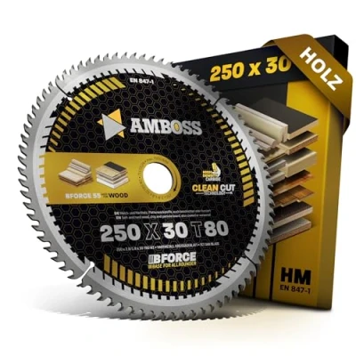 Abbildung von HM Kreissägeblatt 250x30 Z80 Wechselzahn für Holz Super Feinschnitt. AMBOSS WERKZEUGE® Sägeblatt 250mm komp. zu Dewalt DWE 7492 Holzkraft ST 1 Ferm TSM1033. Holzmann. Atika. Bernardo. Scheppach