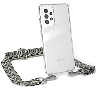 Abbildung von EAZY CASE Handykette Verstellbarer Trageriemen kompatibel mit Samsung Galaxy A52 / 5G A52s 5G, Handykordel Schutzhülle durchsichtig, Riemen für Handyketten, Grün/Schwarz Metall Silber