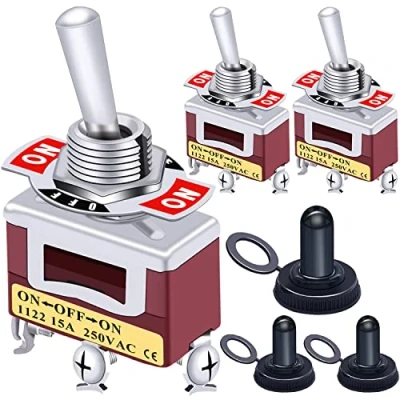 Abbildung von Taiss 3 Stücke Kippschalter Hochleistungs für Boote 20A 125V SPDT Position EIN/AUS/EIN Metall Wippschalter + Wasserdichte Abdeckung KN3C 103