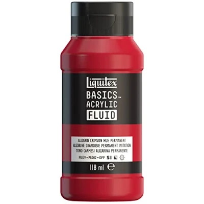 Abbildung von Liquitex 8870389 Basics Fluid Acrylfarbe mit fließender Konsiszenz, schnell trocknend, lichtecht, wasserfest, auf Wasserbasis, 118ml Flasche Karmesinrot Farbton