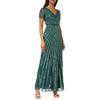 Abbildung von Maya Deluxe Damen Maxi Womens Ladies Embellished Sequin Dress Long Short Sleeve V Neck High Empire Waist A Cut Shiny Prom Wedding Brautjungfernkleid, Emerald Green, 56