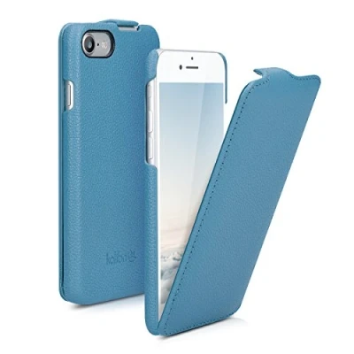 Abbildung von kalibri Flip Hülle Ultra Slim kompatibel mit Apple iPhone SE (2022) / (2020) 8 7 Leder Case Schutzhülle Tasche in Blau