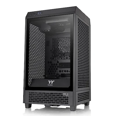 Abbildung von Thermaltake Tower 200 Mini ITX Computergehäuse, 2 x 140 mm vorinstallierte CT140 Lüfter, unterstützt GPU Länge bis zu 380 mm, CA 1X9 00S1WN 00, Schwarz