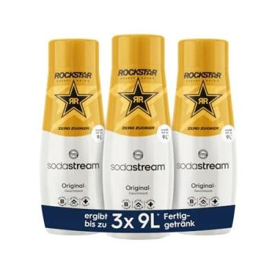 Abbildung von SodaStream Sirup 3x Rockstar Original ohne Zucker, 1x Flasche ergibt 9 Liter Fertiggetränk, Sekundenschnell zubereitet und immer frisch, 440 ml