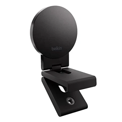 Abbildung von Belkin neigbarer iPhone Halter mit MagSafe für Mac Notebooks; einfache magnetische Befestigung zum Gebrauch der Kamera Übergabe Funktionen Videokonferenzen, FaceTime, Streaming, Inhaltserstellung