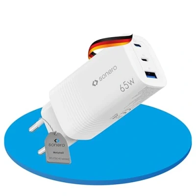 Abbildung von sonero USB C &amp; A Ladegerät 3 Port 65W PD weiß