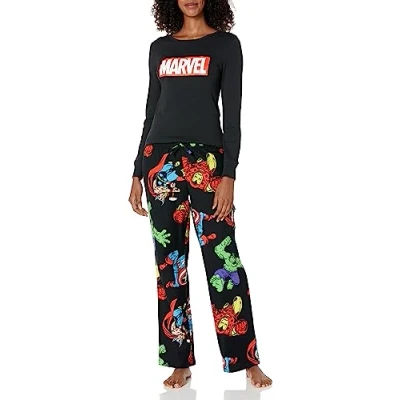 Abbildung von Amazon Essentials Disney Marvel Star Wars Damen Schlafanzug Schlaf Sets Flanell, Avengers Womens Flannel, L