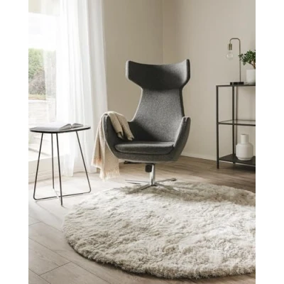 Abbildung von benuta Nest Hochflorteppich Whisper Kunstfaser rund &amp; im Style: Uni, Elegant Pflegeleicht für Wohnzimmer Schlafzimmer, Beige, ø 80 cm