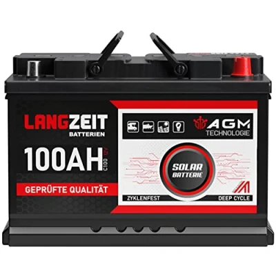 Abbildung von LANGZEIT AGM Batterie 100Ah 12V Solarbatterie Wohnmobil Bootsbatterie Mover Deep Cycle zyklenfest wartungsfrei ersetzt 90Ah 95Ah