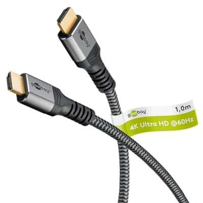 Abbildung von goobay High Speed 2.0 HDMI Kabel mit Ethernet Vergoldete Stecker, Ultra HD Auflösungen bis zu 4K @ 50/60 Hz, Verlängerung für Laptop, PS5, Xbox, Apple TV 4K, Fernseher Zubehör 1m Grau 64993