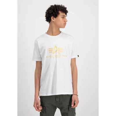 Abbildung von Alpha Industries Herren Basic Foil Print T Shirt, White/Yellow Gold, M