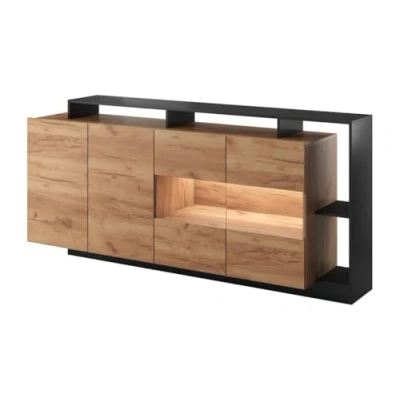 Abbildung von Vente unique Sideboard Mit 4 Türen &amp; Ablagefächern LED Beleuchtung Holzfarben hell und Anthrazit IDESIA