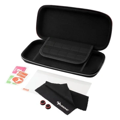 Abbildung von Subsonic Nintendo Switch 2 Zubehörpaket 5 in 1 Set mit Tasche 2, Bildschirmschutz aus gehärtetem Glas für Joystick Grips, Reinigungsset, Mikrofasertuch